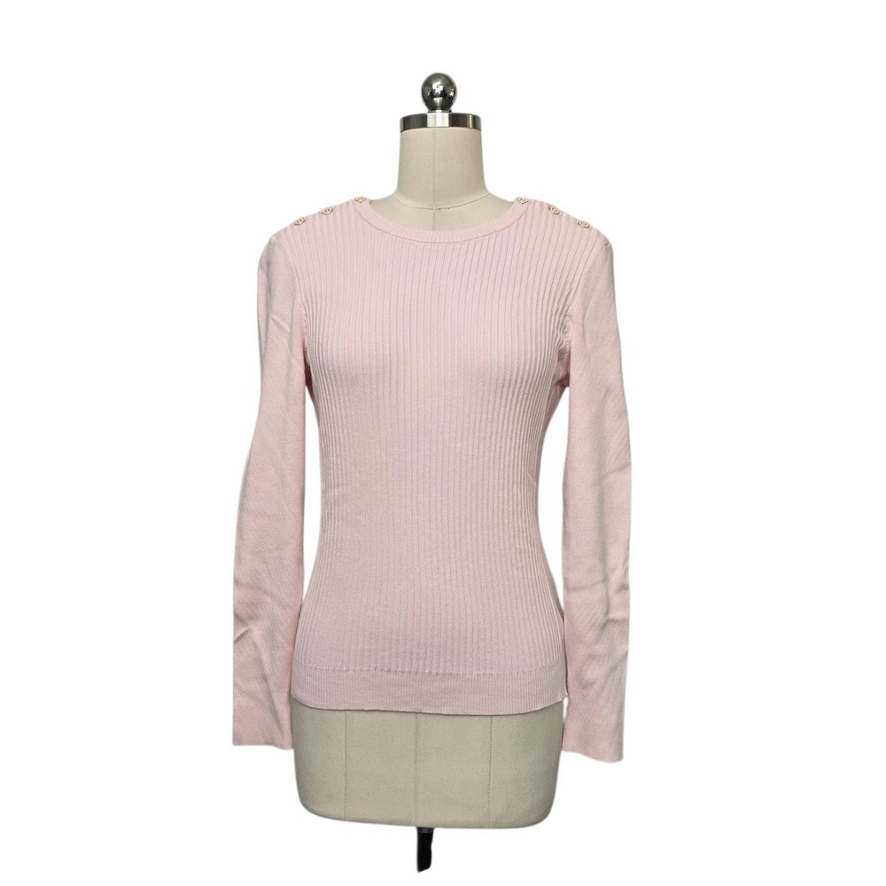 J.McLaughlin Womens Pink Ribbed Knit Shoulder Button Sweater Size Medium